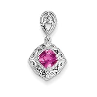 925 Sterling Silver Polished Pink Tourmaline Square Pendant Necklace Measures 20.4x11.45mm Wide Jewelry for Women