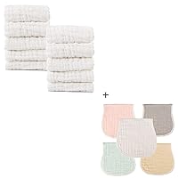 MUKIN White Baby Washcloths and 5 Pack Burp Cloths Sets