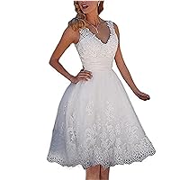 Women's A-line Tea Length Long Sleeve Lace Prom Dress Vintage Cocktail Party Dresses US20W White