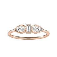 Certified 3 Stone Diamond Ring in 18k White/Yellow/Rose Gold with Pear & Baguette Natural Diamond Anniversary Ring for Women | Birthday Ring for Your Love | Fancy Ring for Her (0.79 Cttw, IJ-SI)