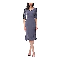 JS Collections Womens V-Neck Lace Trim Cocktail and Party Dress