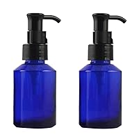 2PCS 60ML/2OZ Empty Refillable Blue Glass Pump Bottles with Pump Vial Cosmetic Jar Cleansing Oil Emulsion Essence Cream Lotion Essential Oil Pump Dispenser
