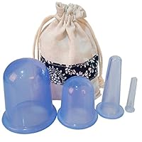 4 Eye Face Body Vacuum Silicone Cupping Therapy Set Suction Cups for Tension Release Winkle Reduction Thick Medical Grade w Instruction Anti Cellulite Massage Anti-Age Anti-Toxin Acupuncture Therapy