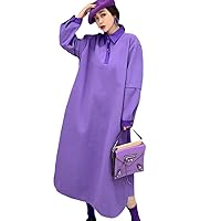 Spring Autumn Pullover Dress Loose Mid-Length Leisure Age Reduction Dress Purple Women's