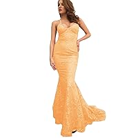 Women's Sexy Lace Mermaid Prom Evening Gown Spaghetti Straps Fishtail Formal Party Dresses