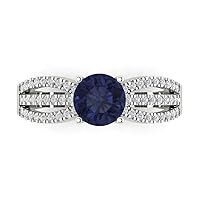 1.25ct Round Cut Solitaire W/Accent Genuine Simulated Blue Sapphire Wedding Promise Anniversary Bridal Ring 18K White Gold