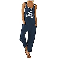Jumpsuits For Women Casual,Summer Fashion Sleeveless Printed Jumpsuit Plus Size Loose Rompers 2024 One-Piece Pants