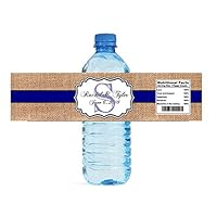 100 Burlap and Navy Blue Stripe Wedding Anniversary Engagement Party Bridal Shower Water Bottle Labels 8