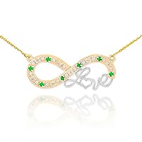 Little Treasures 14 ct Two-Tone Gold Emerald Infinity Love Script Necklace with Diamonds