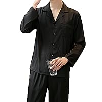 Men's Silk Silky Nightwear Set Soft Comfy Sleepwear Long Sleeves and Pants with Pockets Casual Loungewear for Men