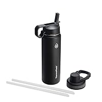 ThermoFlask 24 oz Double Wall Vacuum Insulated Stainless Steel Water Bottle with Spout and Straw Lids, Black