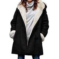 Plus Size Winter Coats for Women 2023 Warm Fleece Lined Distressed Jackets Hooded Parka Faux Suede Pea Coat Outerwear