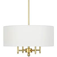 Classic Brass 4-Light Chandelier with White Linen Drum Shade,18