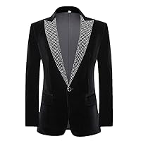 Crystal Embroidery Black Fleece Dress Suit Jacket Men Peak Collar One Button Tuxedo Blazers for Wedding Party