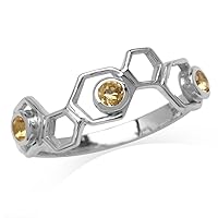 Silvershake 3 Stone Natural Citrine White Gold Plated 925 Sterling Silver Honeycomb Bee Ring