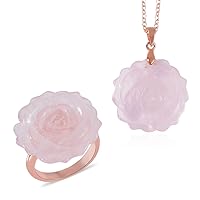 Shop LC Rose Quartz Rosetone Flower Ring Necklace Jewelry Set for Women Size 9 Ct 4.92 Gifts for Women