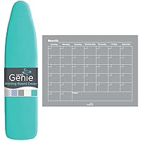 HOME GENIE Ironing Board Cover and Magnetic Monthly Planning Board, Ironing Board Cover Size 15x54 Turquoise, Full Size Scorch Resistant Padding, Planning Board Size 16x12 in White, 2 Item Bundle