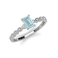 Emerald Cut Aquamarine & Round Diamond 7/8 ctw Twisted Womens Engagement Ring with Milgrain Work 14K Gold