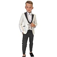 Kids Tuxedo Suits for Boys Jacquard 3 Piece Slim Fit Dress Clothes Wedding Dinner Blazer Vest Pants