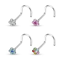 (1 Piece) 20g Nose Screw with Flower CZ Top Surgical Steel