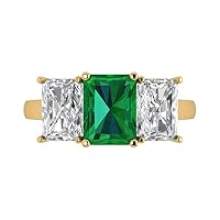 Clara Pucci 4.0ct Emerald Cut 3 Stone Solitaire Genuine Simulated Emerald Proposal Wedding Anniversary Bridal Ring 18K yellow Gold