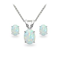 Jewelry Sets for Women, Necklace and Earring Sets for Women, Birthstone Jewelry, Genuine or Synthetic Gemstones, Oval Solitaire, Pendant Necklace, Stud Earrings, Sterling Silver Jewelry or Gold Flash