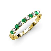 Round Emerald 5/8 ctw 10 Stone Women French Set Wedding Band Stackable 14K Gold
