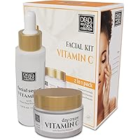 Facial Vitamin C Kit - Day Cream (1.69fl.oz/50ml jar) & Facial Serum (1.69fl.oz/50ml bottle) - Pure Dead Sea Minerals - Anti-Wrinkle Hydration Smooth and Moisturized Skin