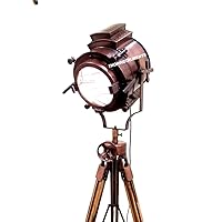 THOR INSTRUMENTS Vintage Nautical Copper Spot Light Floor Lamp with Wooden Tripod Home Decor Rustic Vintage Home Decor Gifts