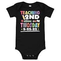 Teaching 2nd Grade On TwosDay Baby One Piece Short Sleeve Shirt Embroidered 1