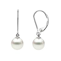 14k White Gold AAAA Quality White Freshwater Cultured Pearl Leverback Dangle Earrings for Women - PremiumPearl