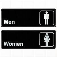 (Set of 2) Restroom Signs, Men's and Women's Restroom Signs - Black and White, 9 x 3-inches Bathroom Signs, Restroom Signs for Door/Wall by Tezzorio