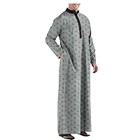 Muslim Fashion Jubba Thobe, Men's Jacquard Single Breasted Loose Casual Style Robes, Middle East Islamic Clothing