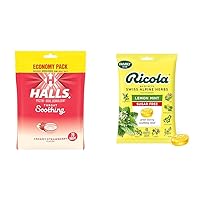 Halls Strawberry Throat Drops (70 Count) and Ricola Sugar Free Lemon Mint Throat Drops (45 Count)