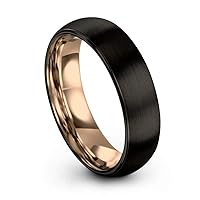 Tungsten Wedding Band Ring 6mm for Men Women 18k Rose Yellow Gold Plated Dome Black Brushed Polished