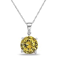 The Diamond Deal 10k Yellow Or White Gold Lab-Created Yellow Citrine Solitaire Pendant For Women |Novemeber Birthstone Gemstone Pendant | Accented Diamond Pendant For Women | With 18 inch Gold Chain
