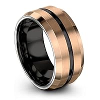 Tungsten Wedding Band Ring 10mm for Men Women Bevel Edge 18K Rose Gold Grey Black Brushed Polished