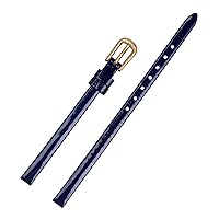 Mini Watch Band 6mm Genuine Leather Bracelet Womens Fashion watchband Small Strap (Color : Blue Gold Buckle, Size : 6mm)