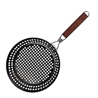 BBQ Frying Grill Pan Stainless Steel BBQ Pan Barbeque Mesh Tray Basket with Folding Handle Black