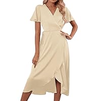 Cocktail Dresses Wedding Guest Dresses for Women Formal Satin Midi Dress with Slit Sexy Party Dress with Belt