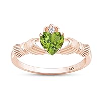 Jewel Zone US Heart Cut Simulated Birthstone & Cubic Zirconia Claddagh Ring In 14k Gold Over Sterling Silver Jewelry, Mother's Day Gift For Her
