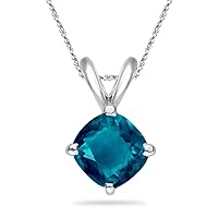 Lab created Cushion Cut Alexandrite Solitaire Pendant in 14K White Gold Available in 7MM-9MM