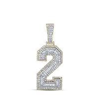 10K Two-tone Gold Mens Baguette Diamond Number 2 Charm Pendant 1-5/8 Ctw.