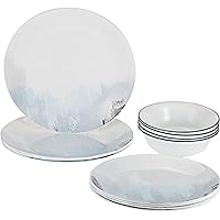 Corelle Tranquil Reflection Chip & Break Resistant 12pc Dinner Set, Service for 4, Blue/Grey, 27.94 x 12.38 x 26.67 cm