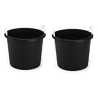 Homz Multi Purpose 17-Gallon Plastic Open Top Storage Round Utility Tub with Rope Handles for Indoor or Outdoor Home Organization, Black (2 Pack)