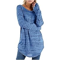 Plus Size 2023 Fall Basic Tunic Tops for Women Crewneck Long Sleeve Pullover Curved Hem Casual Loose Fit Shirts