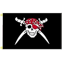 3X5 CALICO PIRATE CROSSED SWORDS RED PATCH BLACK FLAG BANNER 100D