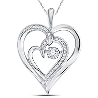 The Diamond Deal Sterling Silver Womens Round Diamond Heart Moving Twinkle Pendant .03 Cttw