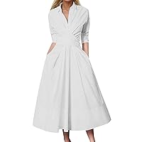 XJYIOEWT Formal Cocktail Dresses for Women Short,Women Solid Color Long Sleeve Belted Pleated Pocket Work Cocktail Party