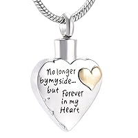 No Longer by My Side,But Forever in My Heart- Cremation Ashes Necklace (Blank, Gold-Plated-Stainless-Steel)